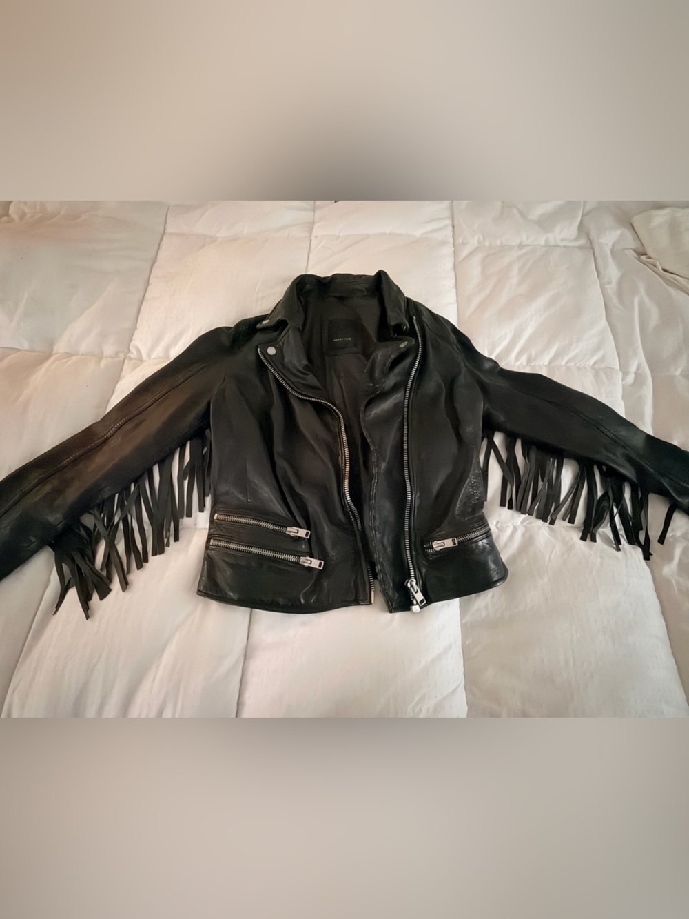 Mauritius Zoe Black Fringe Leather Biker Jacket - Women's size M